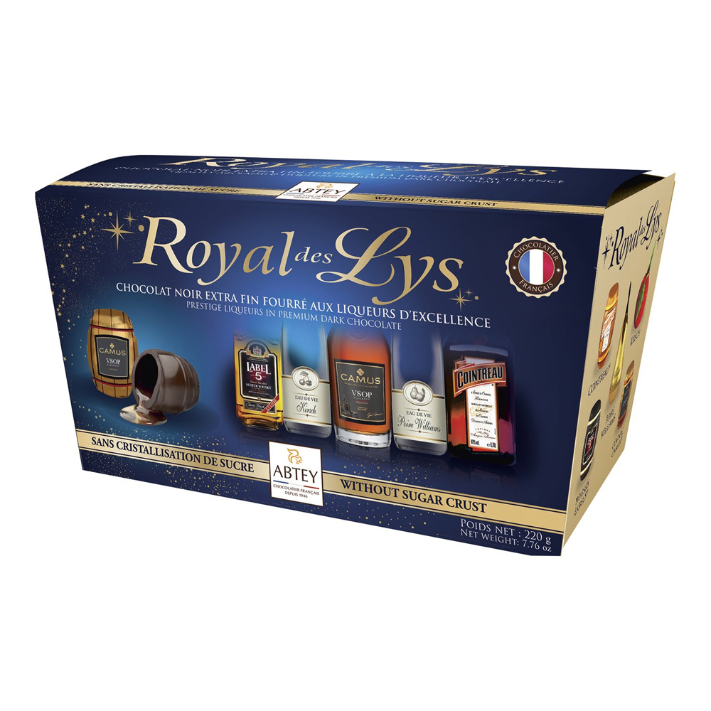 Abtey Royal Des Lys Ballotin Box Of Liqueurs in Dark Chocolate 220g